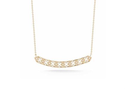 CZ Studded Gold Plated Horizontal Curved Bar Pendant